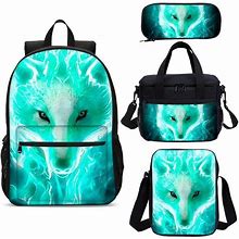 School Bags Green Wolf Pattern 3D Print Backpack Set 4 Pcs Bag For Child Student Book Back To Gift163y