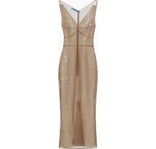 Prada Embroidered Tulle Dress, Women, Pearl Gray, Size 38