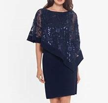 X BY Xscape Womens Navy Lace Fitted Floral Boat Neck Above The Knee Evening Sheath Dress 10