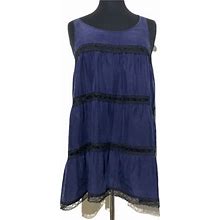 Theory Womens Shift Dress Blue Knee Length Black Lace Tiered