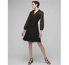 Women's Petite Long Sleeve Eyelet Shirt Dress In Black Size 00 | White House Black Market