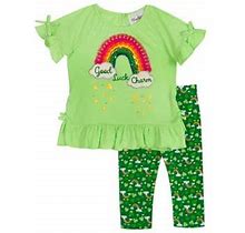 Rare Editions Girls 4-6X Short Ruffle Sleeve Top And Printed Leggings Set, Green, Cotton