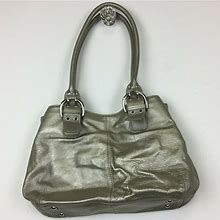 Tignanello Silver Pebble Leather Double Handle Shoulder Bag