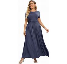 MAGIARTE Womens Maxi Dresses Short And Half Sleeves Stretchy Waist Full Length Casual Dresses With Pockets