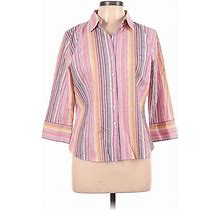 Talbots 3/4 Sleeve Button Down Shirt: Pink Print Tops - Women's Size Medium Petite