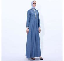 Dubai Abaya Muslim Dress Women Denim Kaftan Long Maxi Gown Cocktail