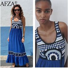 Zara Blue White Contrasting Crochet Maxi Dress Womens Small Blogger Favorite NEW