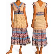 Penna&Pine Dresses | Multi-Color Floral Smocked Boho Tassel Maxi Dress | Color: Blue/Orange | Size: Various