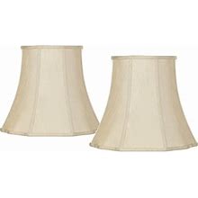 Set Of 2 Round Bell Lamp Shades Taupe Medium 10" Top X 16" Bottom X 14" Slant X 13.5" High Spider With Replacement Harp And Finial Fitting - Imperial