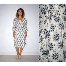 90'S Vintage Women's Flower Patterned Midi Wrap Dress