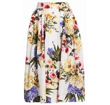 Dolce&Gabbana Women's Floral Cotton Pleated Midi-Skirt - Giardino Bianco - Size 4