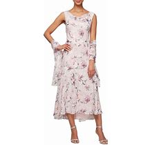 ALEX EVENINGS Floral Burnout High/Low Chiffon Dress With Wrap Blush Pink Floral