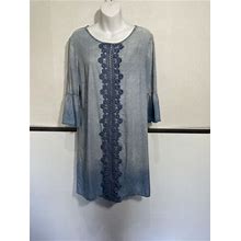 Luxology Womens Dress Ombre Chambray Size 6 Embroidered Floral Bell