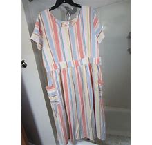 Women's Short Sleeved Dress A.N.A Size Xl Multi-Colors Stripes Retail