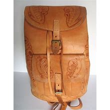 Light Brown Floral Carving Design 100% Real Leather Backpack