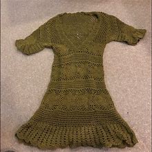 Crotchet Short Sleeve Khaki Dress | Color: Brown | Size: One Size