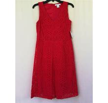Women's Sleeveless V-Neck Scallop Lace W Cording A-Line Dress - Liz Claiborne /6