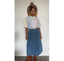 Vintage Denim Maxi Skirt, Button Up, Elastic Waste Band, Women's Medium, Sag Harbor Sport Petites