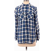 Workshop Republic Clothing Long Sleeve Button Down Shirt: Blue Plaid Tops - Women's Size Small