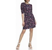 Tommy Hilfiger Women's Floral Jersey Short Puff Sleeve Dress