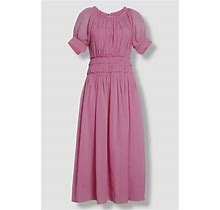 $495 Rebecca Taylor Women Pink Jewel-Neck Puff-Sleeve Gauze Maxi Dress Size 8