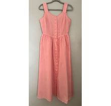 Pink Summer Dress Size 8 Button Up Sleeveless Cottage Core Midi Dress