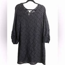 Laundry By Shelli Segal Dresses | Laundry By Design Black Lace Long Sleeve Scoop Neck Mini Dress Size 6 Euc | Color: Black | Size: 6