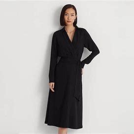 Ralph Lauren Surplice Georgette Midi Dress - Size 6 in Black