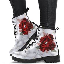 Combat Boots - Beautiful Red Roses 103 | Boho Shoes, Handmade Lace Up Boots, Vegan Leather Lace Up Boots Women