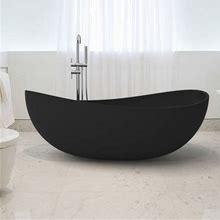 70" Contemporary Oval Freestanding Stone Resin Soaking Bathtub In Black