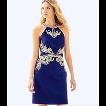 Lilly Pulitzer Dresses | Lilly Pulitzer Benita Shift Dress Nwt | Color: Blue/Gold | Size: 8