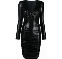 PINKO - V-Neck Ruched Dress - Women - Elastane/Polyester/Polyamide/Elastane - M - Black
