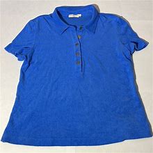 Tory Burch Tops | Womens Tory Burch Short Sleeve Terry Cloth Shirt Xl Blue Collar Polo Top | Color: Blue | Size: Xl