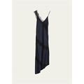 A.L.C. Soleil Satin Lace Asymmetric Maxi Dress, Dark Sapph, Women's, 0, Casual & Work Dresses Maxi Dresses