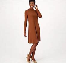 Susan Graver Cool Touch Petite Mock Long Sleeveswing Dress, Size Petite 4X, Toffee