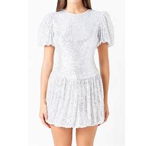 Women's Sequins Tiered Mini Dress - Silver