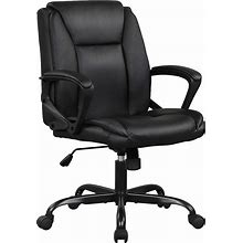Home Office Chair Ergonomic Desk Chair PU Leather Task Chair Executive Rolling Swivel Mid Back Computer Chair With Lumbar Support Armrest Adjustable