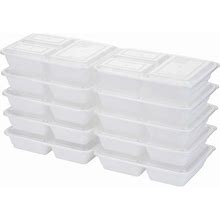 Goodcook Meal Prep 3 Compartment Rectangle White Containers + Lids - 10Ct