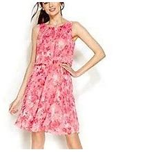 Calvin Klein Floral-Print Belted Popover Dress Coral Multi