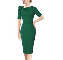 VFSHOW Womens Pleated Asymmetric Bow Neck Work Cocktail Party Sheath Dress