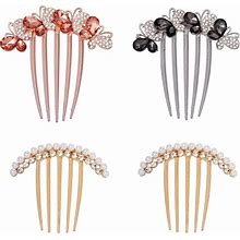 4Pcs Rhinestones Crystal Hair Side Combs Hairpins Barrettes Clips For Women Girl