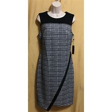 Tommy Hilfiger Ladies Black White Hounds Tooth Shift Dress Zip Top 6