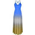 Ichuanyi Woman Dress, Clearance Summer Women Splicing O-Nack Casual Sexy Sling Backless Gradient Halter Mid-Calf Dress