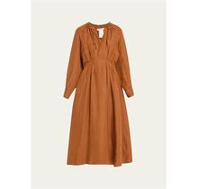 Max Mara Drina Pleated Maxi Dress With Cinched Neckline, Tobacco, Women's, 8, Casual & Work Dresses Maxi Dresses