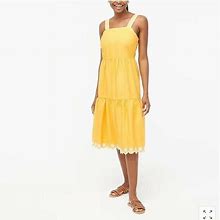 J. Crew Dress Yellow Maxi Sleeveless Embroidered Scallop Tier Back Zip