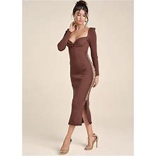 Women's Lace Detail Sweater Dress - Brown, Size 2X By Venus