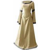 Kscykkkd Fall Dresses For Women 2023 Women's Casual Dresses Medie Dress Renaiss Fit Irregular Long Sleeve Cosplay Maxi Dress Beige L