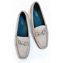 Auth GUCCI Womens Light Tan Beige SUEDE Leather Silver Horsebit Loafers Slippers Moccasin Drivers Flats Oxford || Size 36