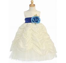 Blossom Ivory Taffeta Dress W/ Shirred Skirt And Detachable Sash & Flower (Lilac / 3T) | Pink Princess