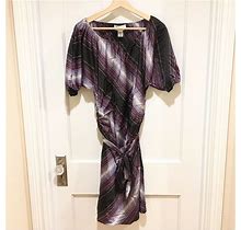Calvin Klein Purple Striped Dress 4 Drop Waist Dolman Sleeves Scoop